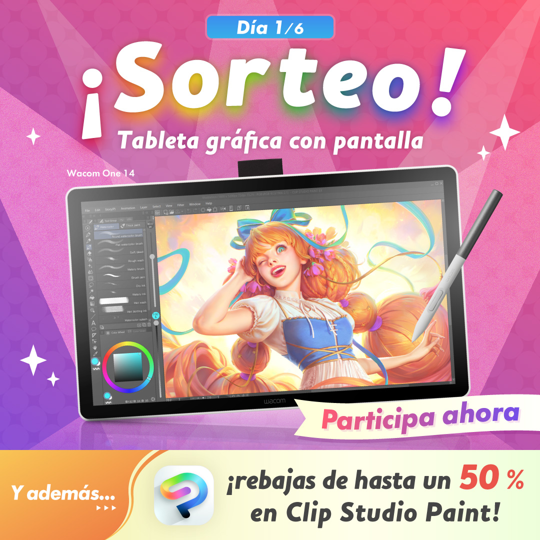 ¡Llévate una tableta gráfica con pantalla!
¡Sorteamos una diaria, seis en total!✨

¡La de hoy podría ser tuya!
¡Tan solo síguenos y republica este post para participar! El sorteo termina el 17 de marzo a las 8:00 GMT. 

clipstudio.net/promotion/give…