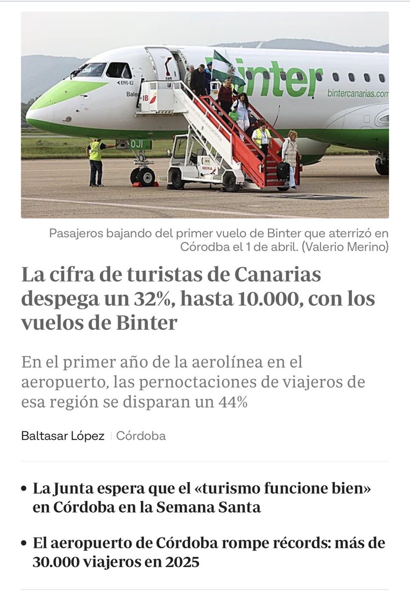 .<a href="/BaltasarLB/">Baltasar López</a> .<a href="/jmbellidoroche/">José Maria Bellido</a> .<a href="/s_fuentesl/">Salvador Fuentes</a> .<a href="/AnaLpezLsll/">Ana López Losilla</a> .<a href="/BlancaTorrent/">Blanca Torrent</a> ABC lo deja claro.+ pernoctaciones,+ compras,+ restauración,+ uso de taxis,etc.Y q aún haya gente q no se entere q eso genera empleo y riqueza en Córdoba,es para hacérselo mirar. Aeropuerto d Córdoba:futuro