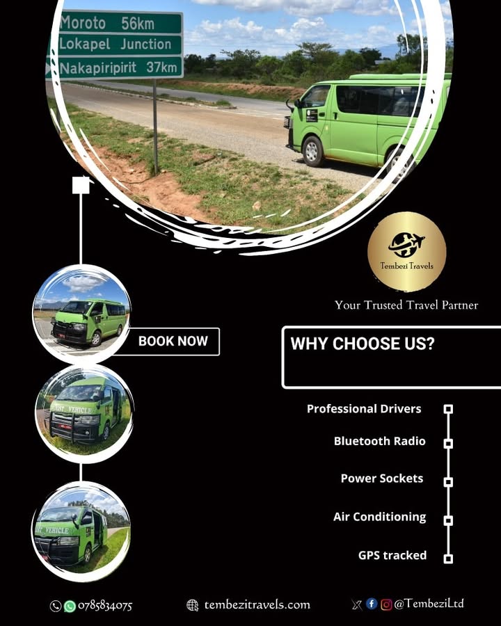 Get ready to hit the road! 💨 Our trusty Tembezi Travels van is fully loaded with amenities for your next incredible adventure. 

<a href="/ExploreUganda/">Explore Uganda 🇺🇬</a> <a href="/TourismBoardUg/">Uganda Tourism Board</a>
<a href="/007antwan/">Tony</a> <a href="/wa_Kabwohe/">PK Snr</a>  #TembeziTravels #SafariVan #AdventureTime #AfricanSafari #travellife