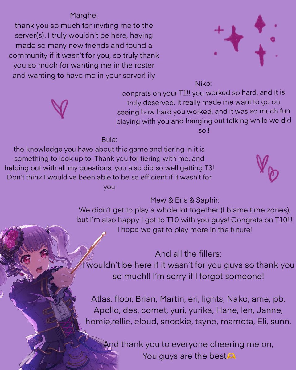 To the only pinnacle T5 ty letter💜
First T10!

thank you [TOP] server!
(revived my twt for this post)