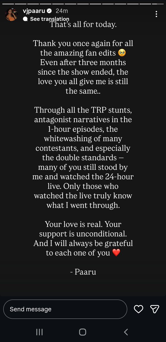 IndigoArden's tweet photo. It's very easy to shift the blame, hurt, hate someone,
Tamil Biggboss audience are well versed in it
But knowing the truth, standing up for the raw &amp; real beast, analysing the game is very rare
Paaru fandom is a limited edition &amp; so SHE @PaaruOfficial ❤
PAARUDIN
#BiggBossTamil9 https://t.co/MTXgb0ZonQ