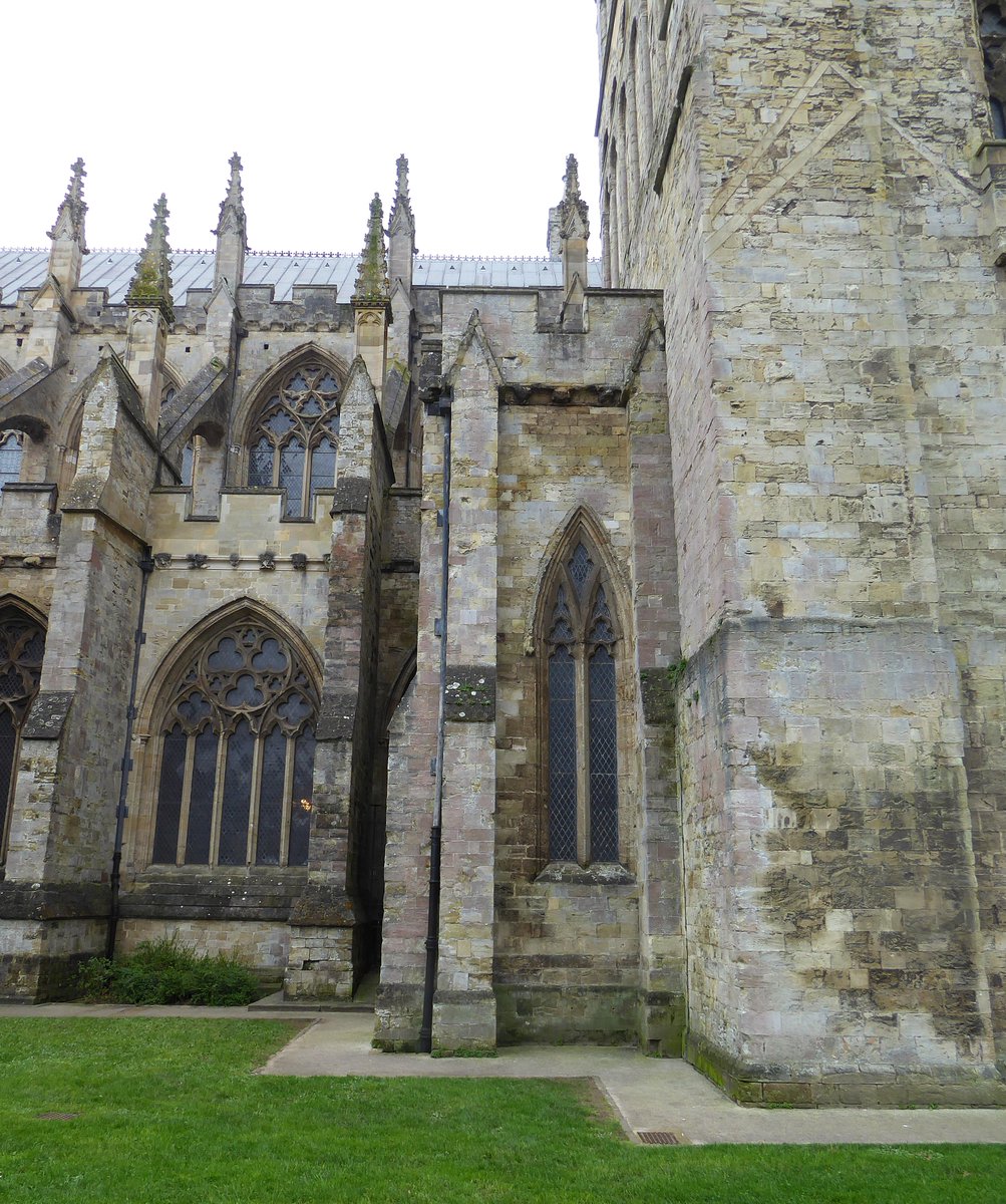 CathyRLowe's tweet image. "There's room for another window in here, absolutely there is!"

Decorated tracery and a bit of a squish, on the North side of Exeter cathedral.  #WindowsOnWednesday