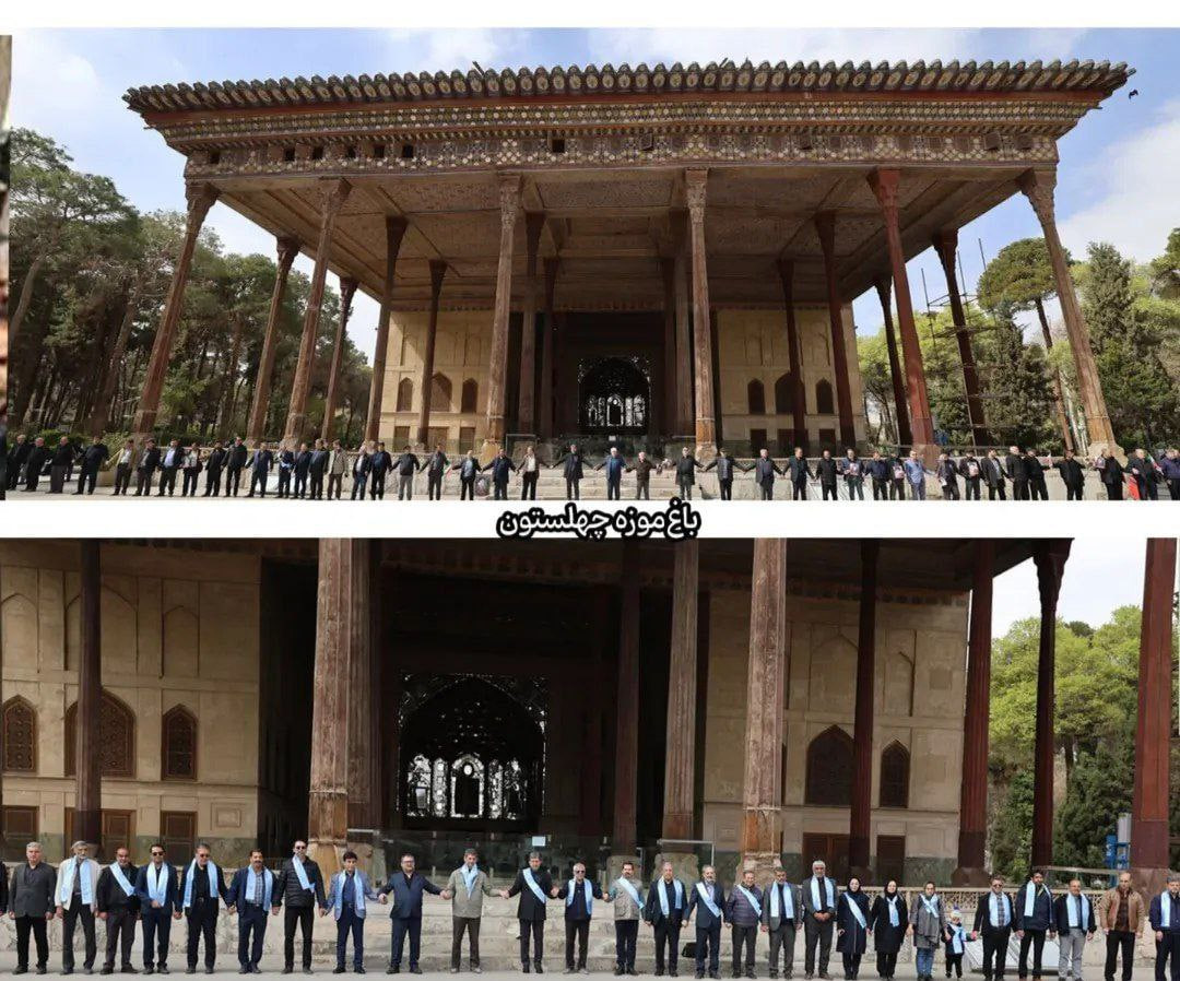 A group of Iranians formed a human chain around Isfahan's Chehel Sotoon Palace to condemn US-Israeli strikes on cultural and historic sites. 

Follow: T.me/presstv