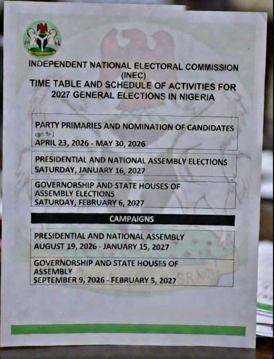 Abu_web300's tweet photo. Good morning Nigerians. 🇳🇬
INEC has officially released the dates for the party primaries. Our country deserves better leadership, better security, and a better future.
Let’s unite and support #ADC for a new and better Nigeria. #BetterNigeria https://t.co/r75Z4EPH6i