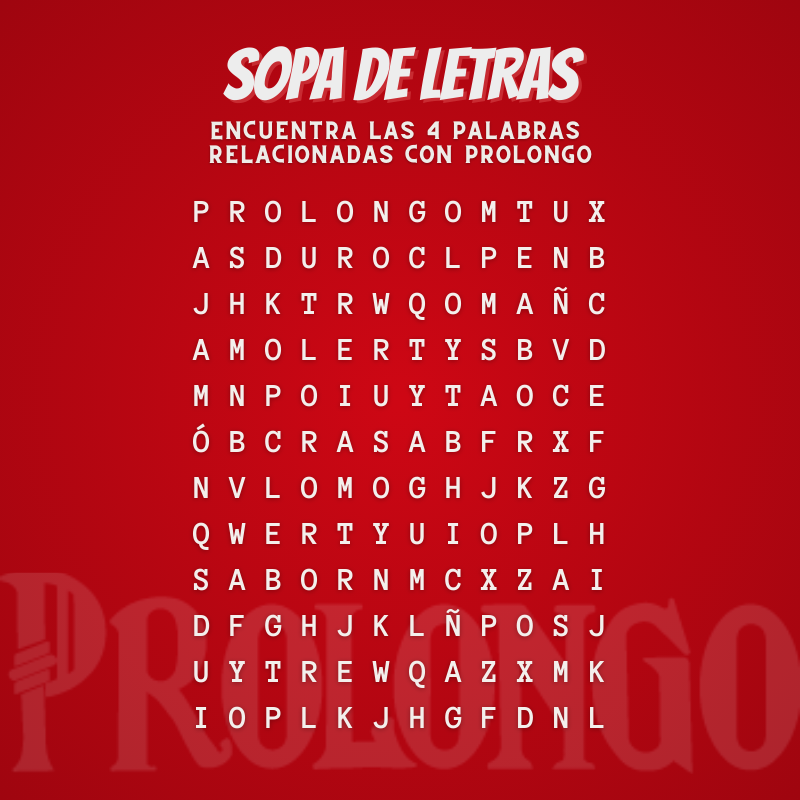 Prolongo1820's tweet image. 🔎✨ ¡Nueva sopa de letras Prolongo!

¿Te atreves a encontrar las 4 palabras relacionadas con Prolongo?

Pon a prueba tu vista…
y cuéntanos en los comentarios cuáles has encontrado. 👀

¡A jugar! 😄

#Prolongo #SopaDeLetras #Juego #MomentosProlongo