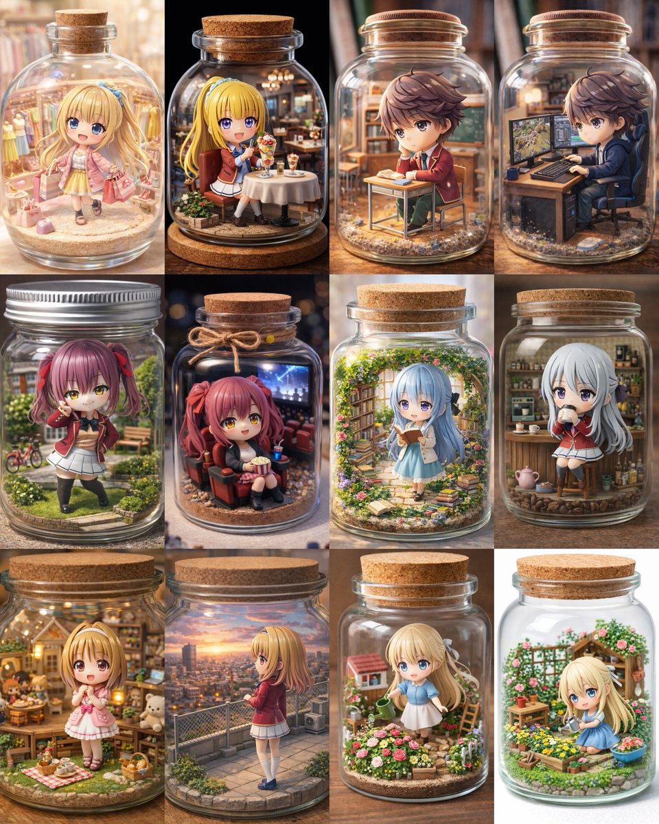 OJfcun's tweet photo. よう実のミニキャラ化した瓶詰めアート
※キャラは3Dかミニチュアジオラマかミニ3Dフィギュア
背景はドールハウス又はミニチュアジオラマ https://t.co/kw6oKA3zRP
