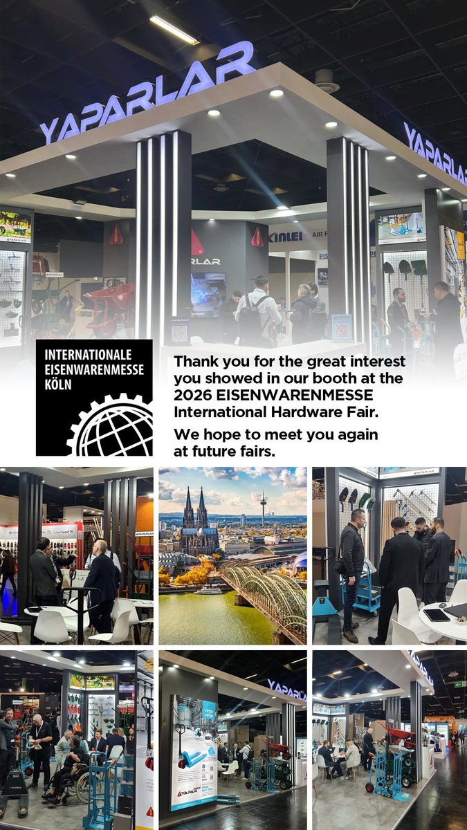 YaparHandling's tweet photo. Thank you for the great interest you showed in our booth at the 2026 EISENWARENMESSE International Hardware Fair.
We hope to meet you again at future fairs.

#yaparlar #Eisenwarenmesse #InternationalHardwareFair #Cologne2026 https://t.co/6oM68Yzfnu