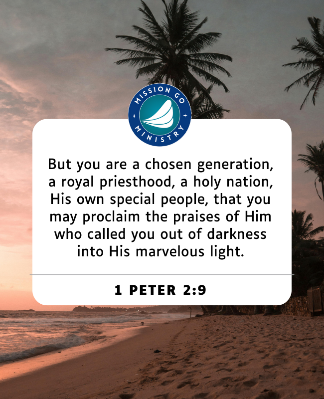 missiongoweb's tweet photo. "But you are a chosen generation, a royal priesthood, a holy nation, His own special people, that you may proclaim the praises of Him who called you out of darkness into His marvelous light"

~ 1 Peter 2:9 ~

https://t.co/5wL1OIUlGh https://t.co/idXt8LIBkb