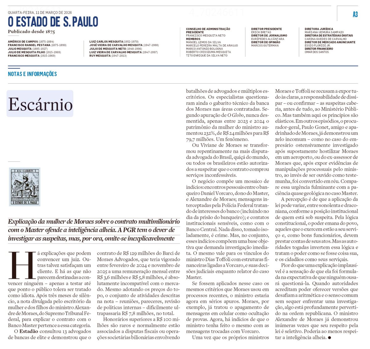 LeoCorrea1974's tweet photo. Agora sim, um editorial digno do Estadão. https://t.co/8swvysQKyR