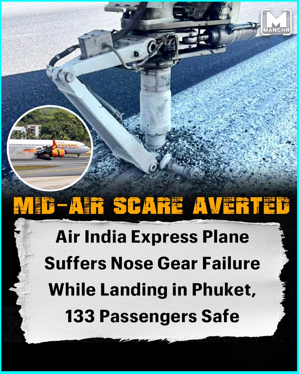 Manchh_Official's tweet image. #AirIndiaExpress flight travelling from #Hyderabad to #Thailand experienced serious landing incident when it touched down at #PhuketInternationalAirport. Aircraft made a hard landing that damaged its nose landing gear.
#planelanding #emergencylanding #flight #trending #latest