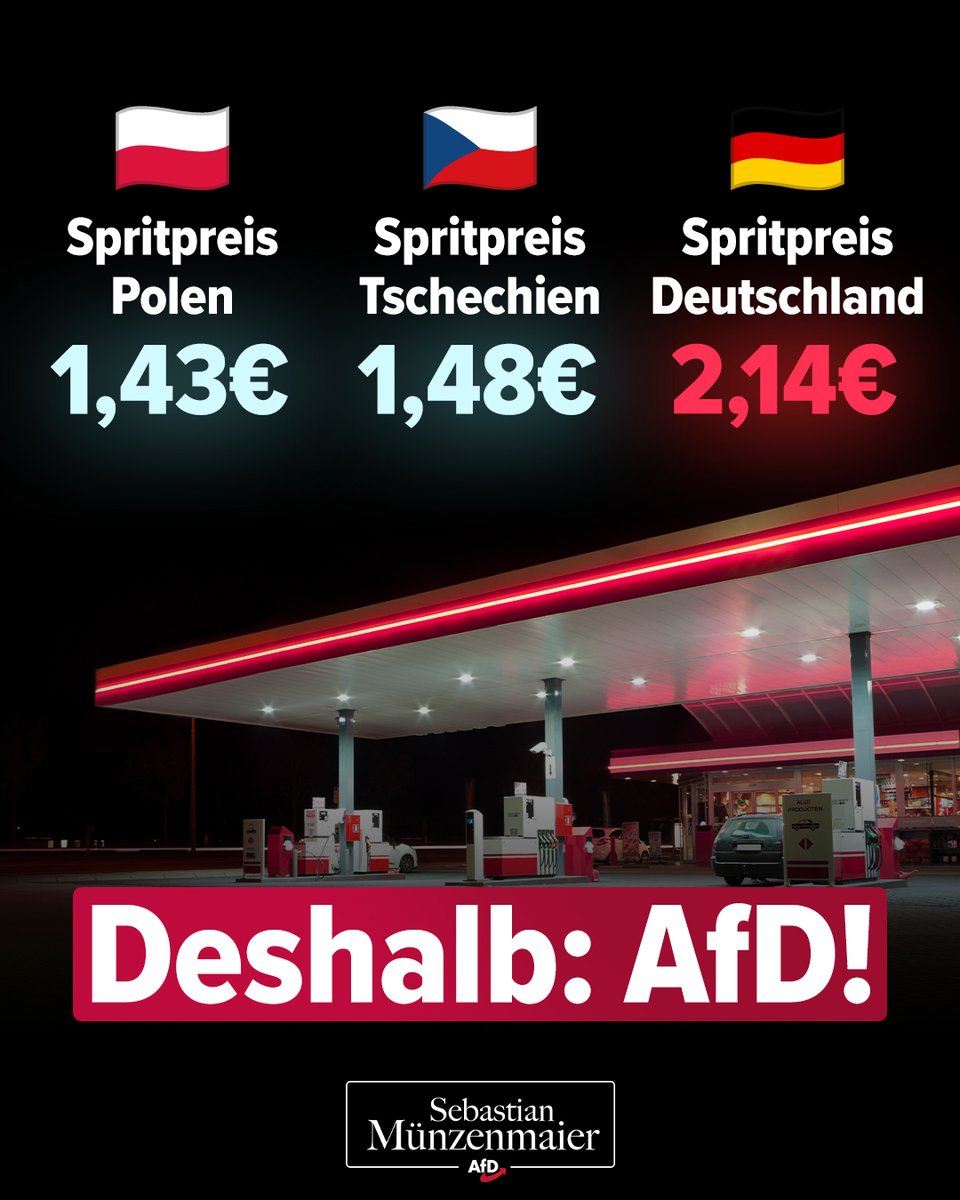 Der Spritpreis ist größtenteils hausgemacht - durch hohe Steuern und Abgaben! Deshalb jetzt CO2-Steuer streichen, Mehrwertsteuer senken und Energiesteuer aufs Minimum runter!

TM
