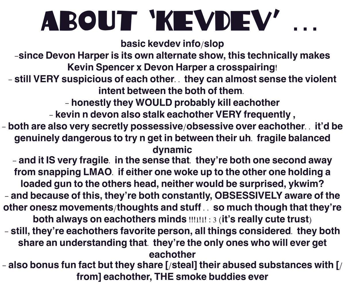 S33THESUN's tweet image. alternate #KevinSpencer AUs/shows ?????? in THIS economy ????????

zoom in for the text, or click on ALT descriptions.

(PLEASE ASK ME ABOUT THE SHOW DEVON HARPER/THE OTHER CHARACTERS PLEASE I HAVE SO MUCH MORE INFORMATION ITS ALL SO COOL I SWEAR)

[#kevinspencertwt #ks #kstwt)