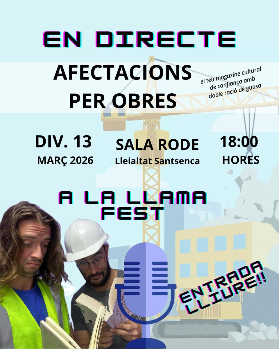 Tic-tac-tic, les agulles criden!

🎙️ 2 dies pel nostre LIVE a <a href="/LaLlamaFest/">La Llama Fest</a>.

📍 Accés gratuit a la Sala Rode de la <a href="/Lleialtat/">Lleialtat Santsenca</a>.
🕕 18:00

Entrades pel festival sencer aquí ➡️ entradium.com/es/organizers/…
