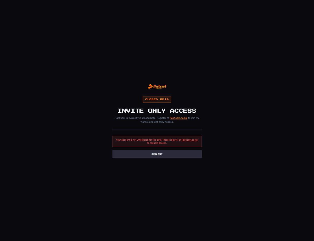 dang, I don't have access. who's hyped for what to come?

<a href="/FlashcastSocial/">@flashcastsocial</a> plz let me iin 😭