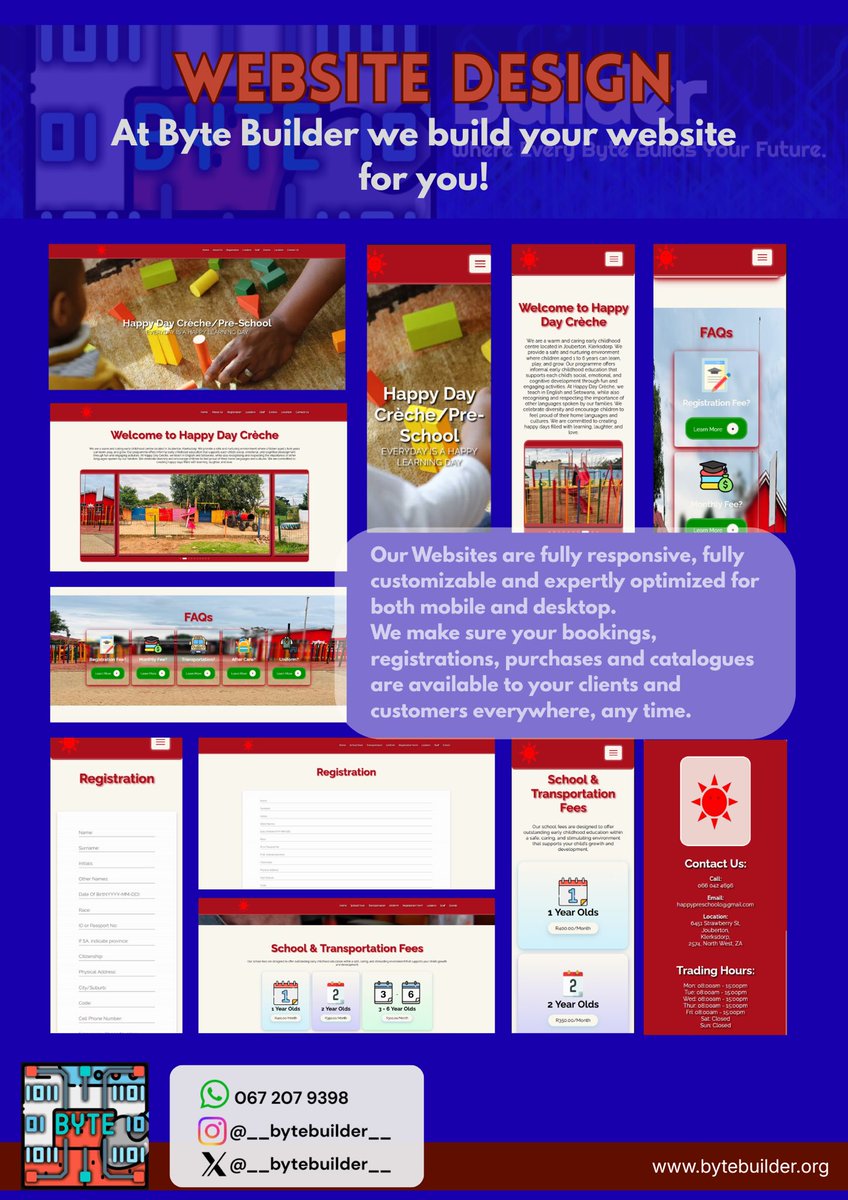 __ByteBuilder__'s tweet photo. Your website can be optimized for both mobile and desktop when you choose to go with us. 
Expertly crafted, fully customizable and fully responsive Website designs; Our promise to you!

For more information contact us : 
📞+27672079398
🌍https://t.co/u67O7yVDaF

#southafrica https://t.co/ddVOVcEz8O