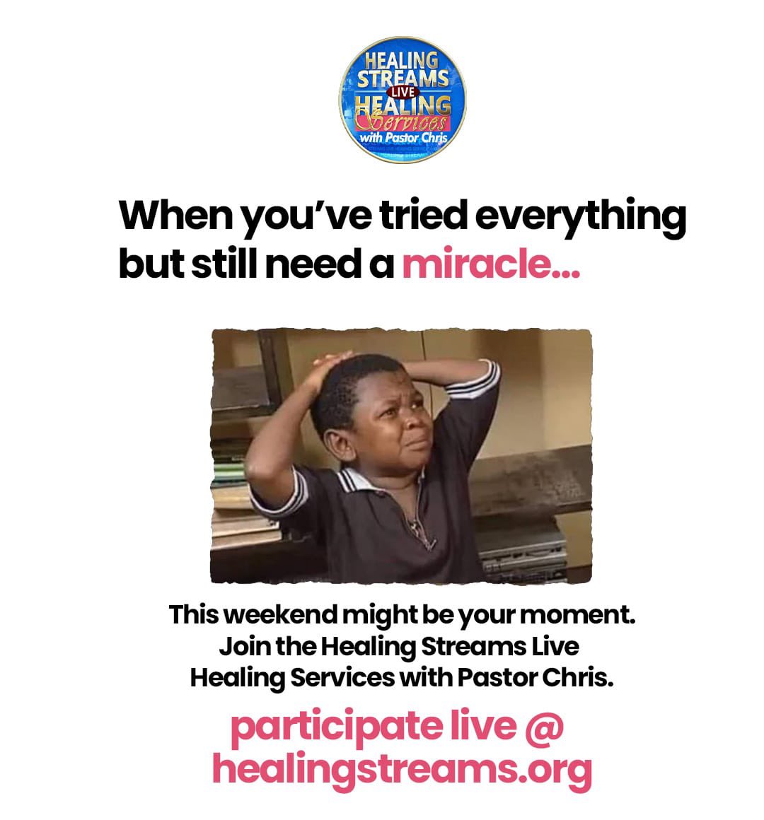 Rachael_W1's tweet photo. Register for the Healing Streams Live Healing Services With Pastor Chris

Date: 13-15th March 
Time: 2PM GMT +1 
Registration link: https://t.co/TcEfiNMW5G 

Your Miracle is Now 
#HSLHS 
#HealingStreamsWithPastorChris https://t.co/1VQHRfPigc