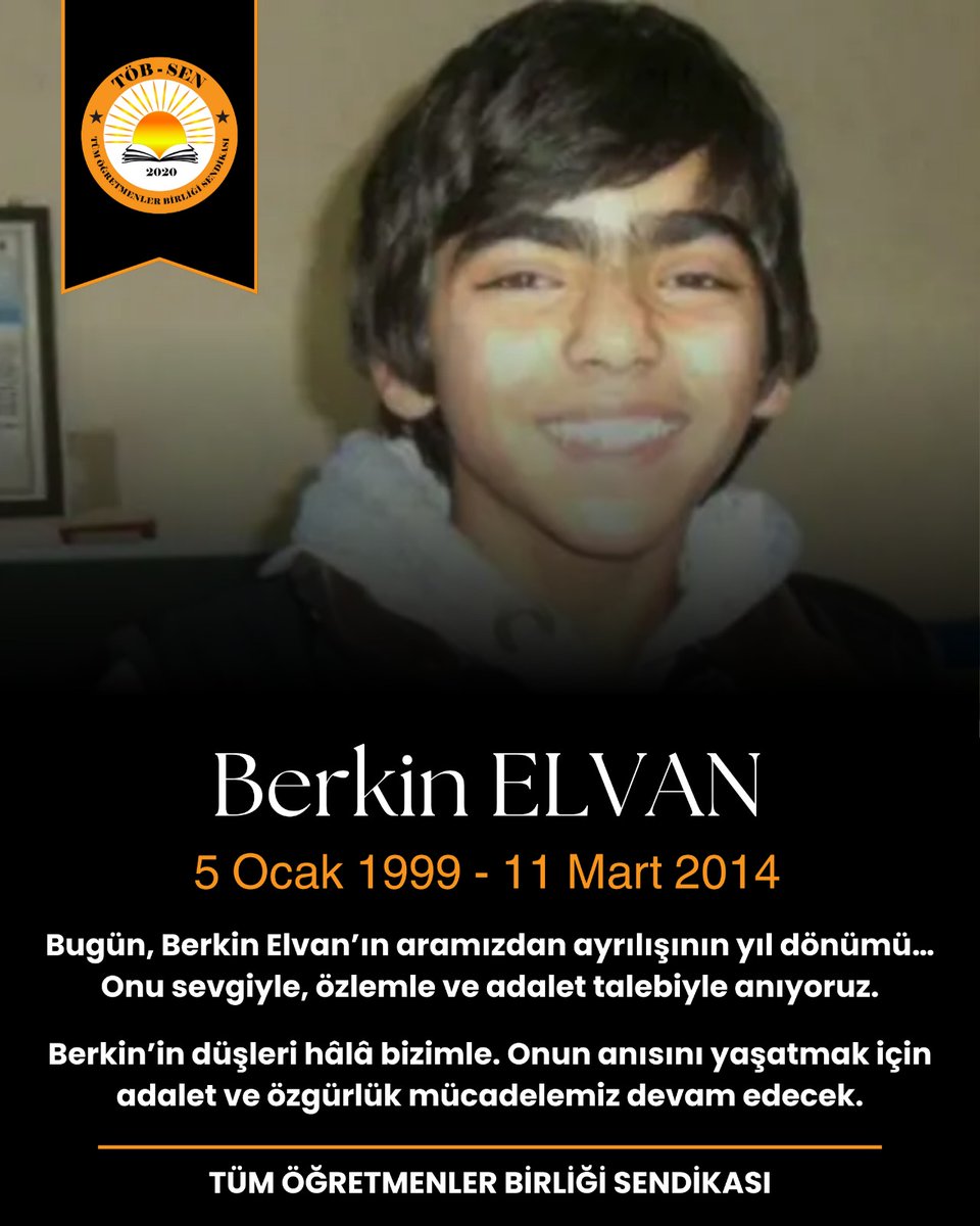 sendikatobsen's tweet photo. Bugün, Berkin Elvan’ın aramızdan ayrılışının yıl dönümü… Onu sevgiyle, özlemle ve adalet talebiyle anıyoruz.

Berkin’in düşleri hâlâ bizimle. Onun anısını yaşatmak için adalet ve özgürlük mücadelemiz devam edecek.

#BerkinElvan https://t.co/OtJXQjNZcv