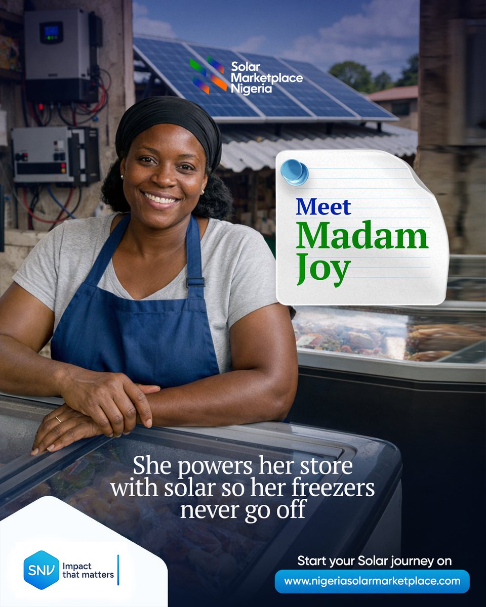 There was a time when power cuts cost her money. Now, her store stays cold and business stays steady.

Start your Solar journey on nigeriasolarmarketplace.com today.

#NigeriaSolarMarketPlace #SNV #Solar