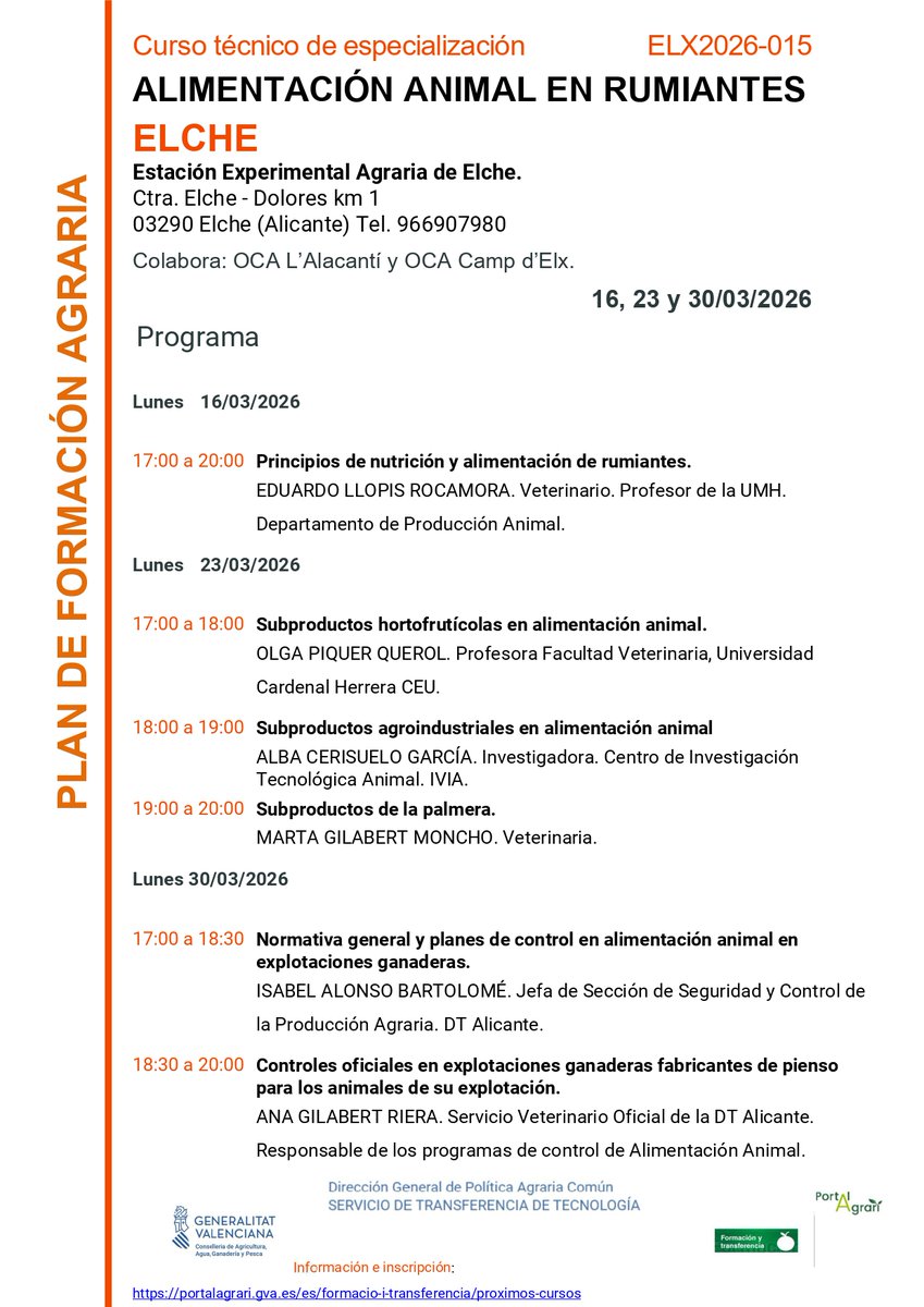 GVAivia's tweet photo. 🐄El #CITA participa en un #curso de alimentación animal dirigido al sector ganadero organizado por @GVAagricultura.
La #alimentación animal supone hasta el 70% de los costes de producción 🔜aprende a optimizar recursos locales mediante el uso de #subproductos🥬agroindustriales. https://t.co/JApR0zZ5w1
