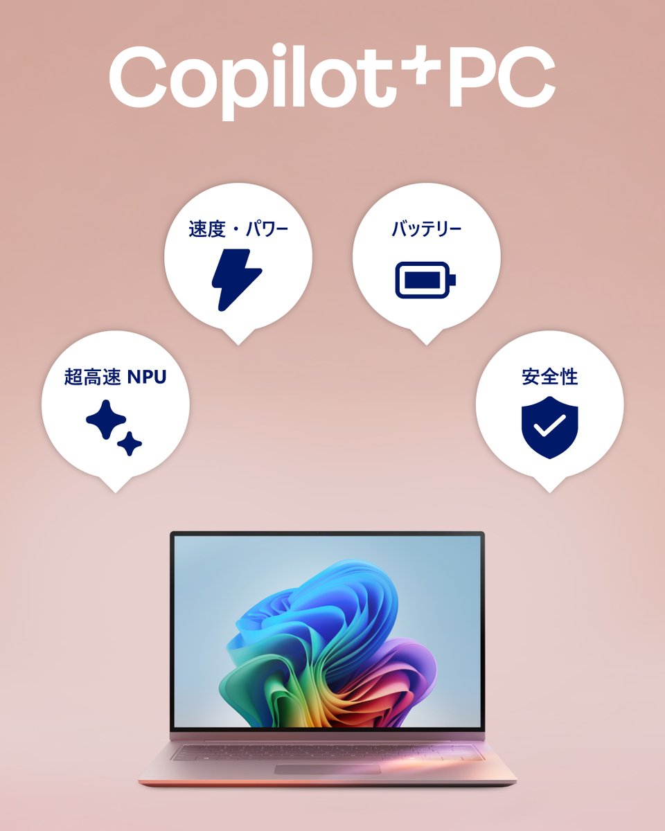 ⋱Copilot+ PC⋰ これまでで最も速く、 最もインテリジェントな Windows PC ・AI 処理に特化した NPU 搭載 ・頼れる ...