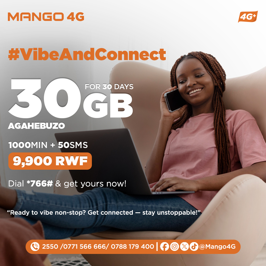 Mango4G's tweet image. Connect, chat, and browse all day with 30GB of data, 1000 minutes, and 50 SMS for just 9,900 RWF. Whether it’s work or catching up with loved ones, Mango 4G has you covered. Simple, fast, and affordable ,just the way you like it.

#mango4g #truly4gnetwork