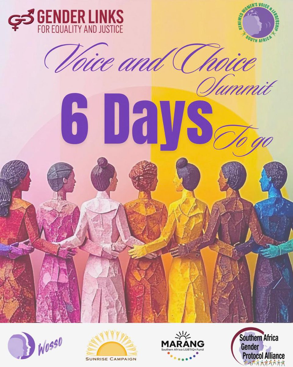 GenderLinks's tweet photo. The clock is ticking!
We’re counting down to the 2026 Voice and Choice Summit. Powerful conversations. Inspiring leaders. Real impact.
#Voiceandchoicesummit #pushforward4equality #unitedwestand #25yearsofimpact #countdowntoglsummit https://t.co/jn2dJctBID