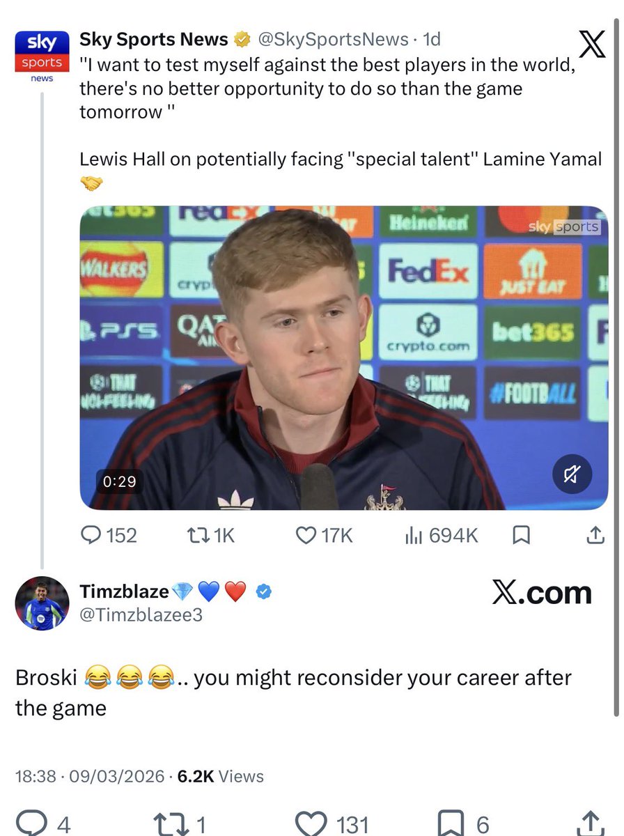 A_kinola02's tweet photo. Few of their comments about yamal ending Lewis hall career yesterday 🤣🤣 https://t.co/U2TXD0beRP