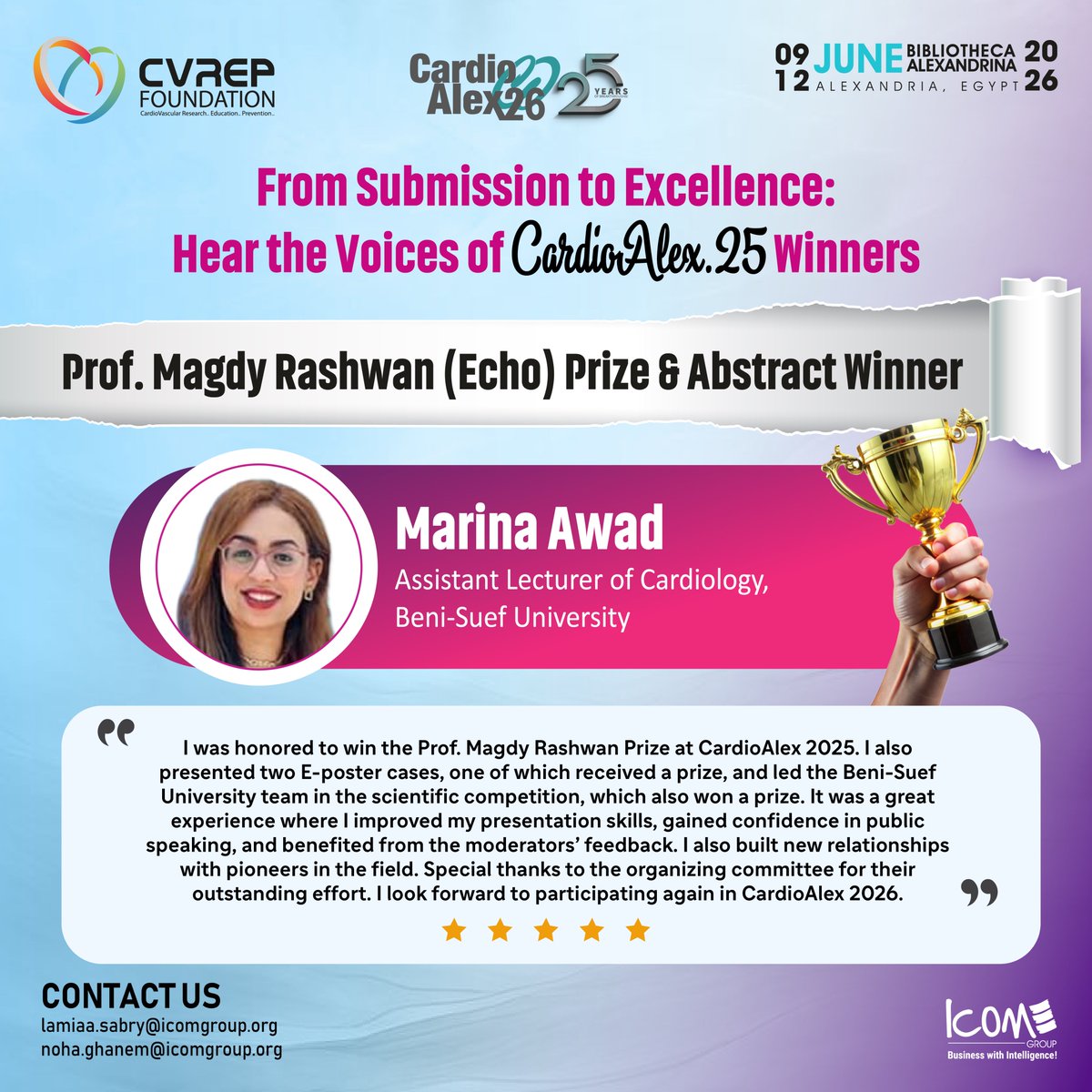 CardioalexC's tweet image. See how last year’s Prof. Magdy Rashwan Prize winner made waves in #Echocardiography &amp;amp; #CardiovascularImaging

Your case could be next! Submit for #CardioAlex26 Silver Jubilee edition and shine!

Submit Now: shorturl.at/Xx4wT