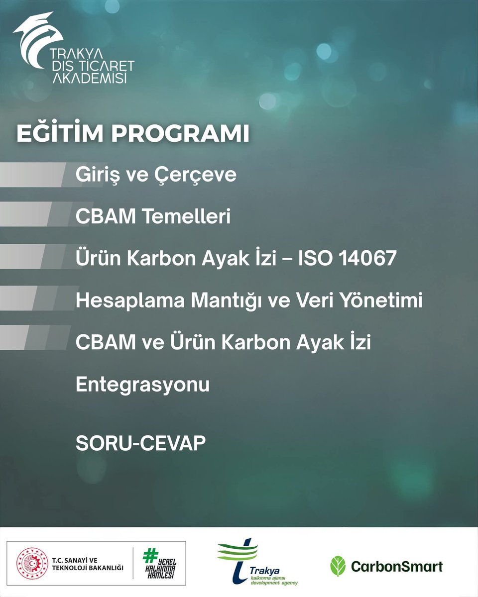Trakya Kalkınma Ajansı'ndan İhracatçılara Önemli Bilgilendirme! 25 Mart 14:00'te gerçekleşecek 'CBAM &amp; Ürün Karbon Ayak İzi Bilgilendirme Toplantısı’na ücretsiz kayıt olmak için tıklayın: trakyaka.org.tr/tr/ajans-egiti…