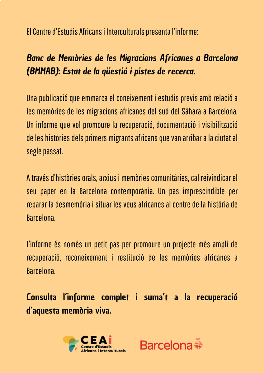 Amb el <a href="/_CEAi/">Centre d'Estudis Africans i Interculturals</a> hem publicat un informe sobre l'estat de la qüestió i pistes de recerca en relació a les memòries de les migracions africanes a Barcelona.  

Us el podeu descarregar a través de la web jovesiafrica.com o en el següent enllaç: ja.cat/oES5w