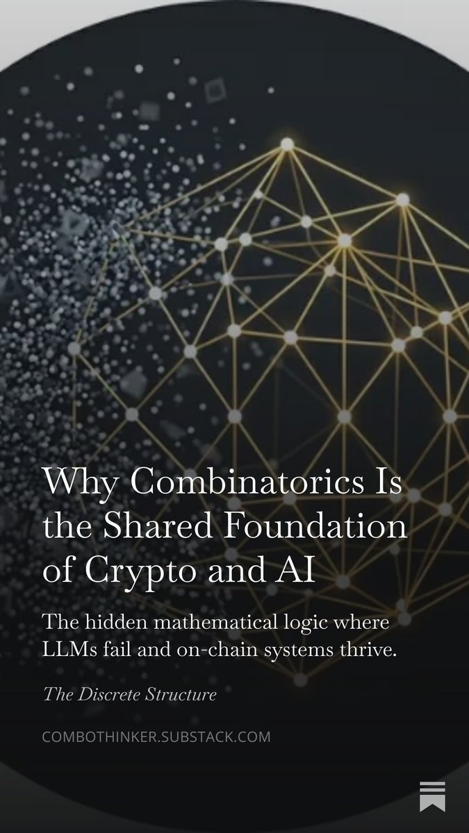 ComboThinker's tweet photo. 1/ 🧩 AI is eating the world. But it will stall on a specific class of problems: discrete, combinatorially explosive, impossible to exhaust by search.

LLMs are large-scale retrieval over known patterns. Search is not reformulation. In spaces where complexity grows exponentially with every added variable, AI can describe the shape of the wall. It has never once considered that the wall might be a door.

Seeing discrete structures where others see chaos.Not aesthetics — is the only edge in the AI era that refuses to compress.

🧵 Thread below.
