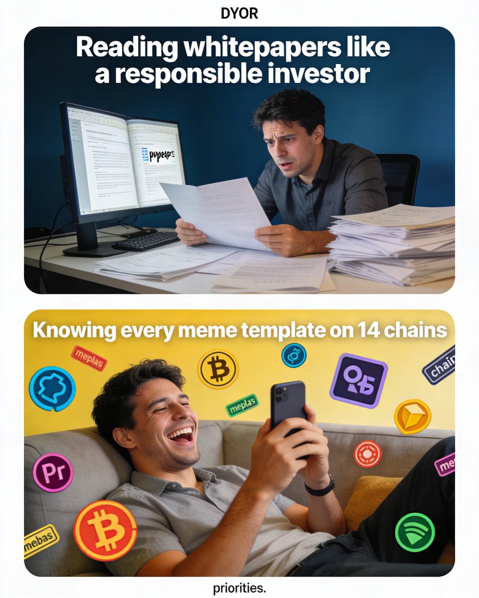 "DYOR"

bro I've read zero whitepapers this month

but I can tell you exactly which #meme template hits hardest across 14 chains priorities.

#2U2ai #crypto
