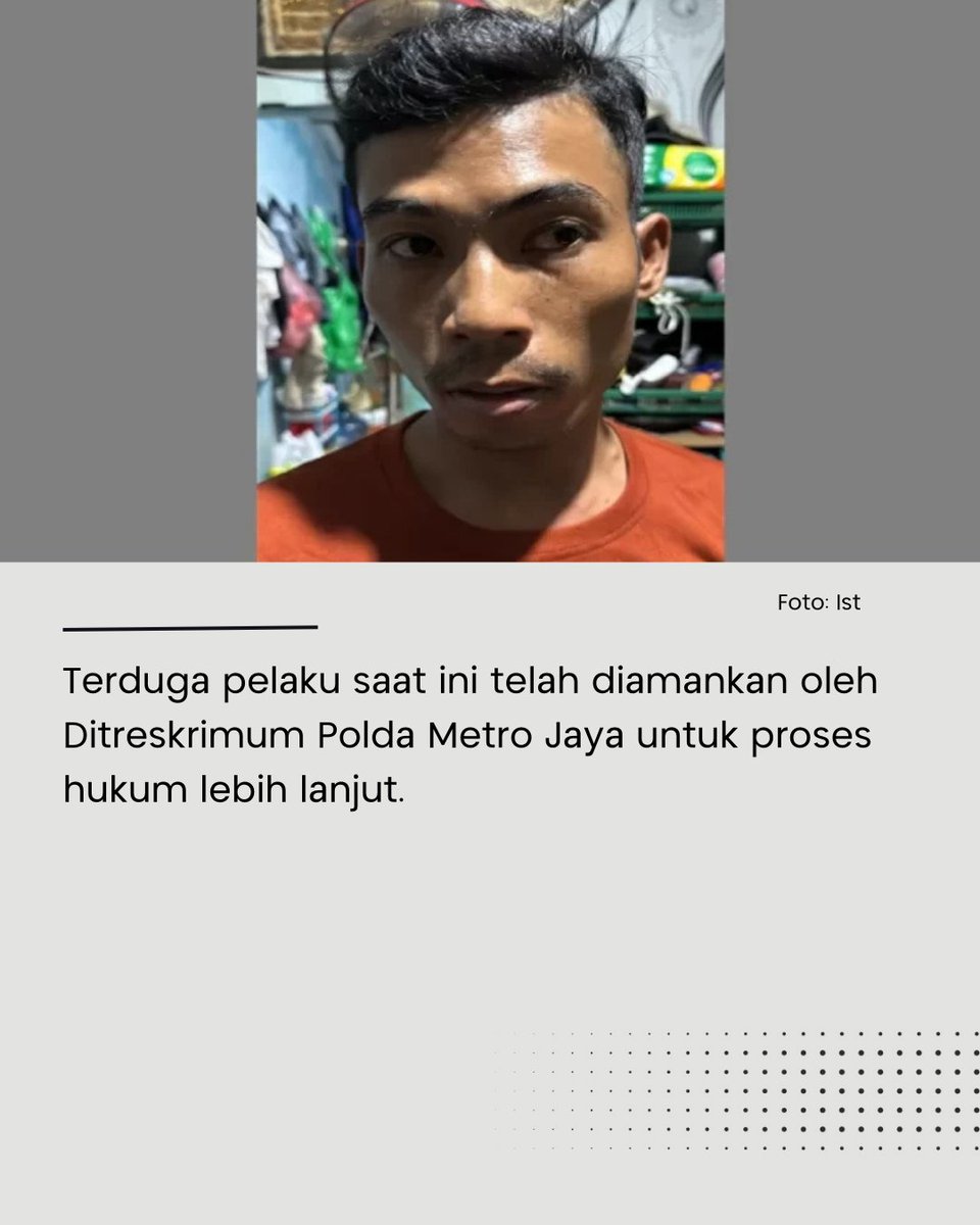 SINDOnews's tweet photo. Polda Metro Jaya telah menangkap terduga pelaku pembunuhan aktivis sekaligus pensiunan JICT, Ermanto Usman (65), yang berinisial Sudirman alias Yuda pada Senin (9/3/2026).
Baca Selengkapnya di
https://t.co/GC7h7WIFxh
#ErmantoUsman #Pembunuhan #KasusPembunuhan #JICT #PondokGede #PoldaMetroJaya