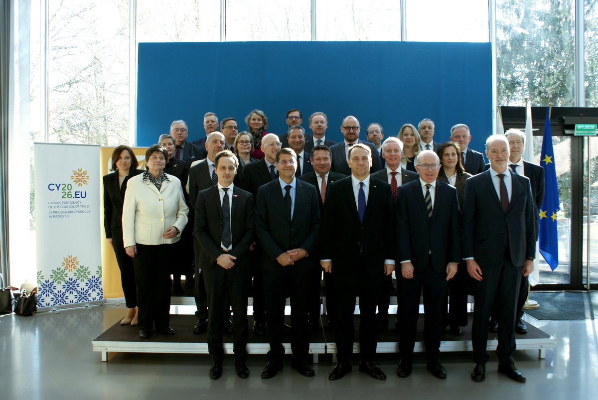 CyprusinPoland's tweet photo. Within the framework of the Cyprus Presidency of the Council of EU, the Ambassador of Cyprus, Mr Nicos P. Nicolaou, welcomed the Deputy Prime Minister and Minister of Foreign Affairs of Poland, Mr Radosław Sikorski, as Guest of Honour, at the EU HoMs meeting in Warsaw, 6.3.2026. https://t.co/UzoIhrL3oq
