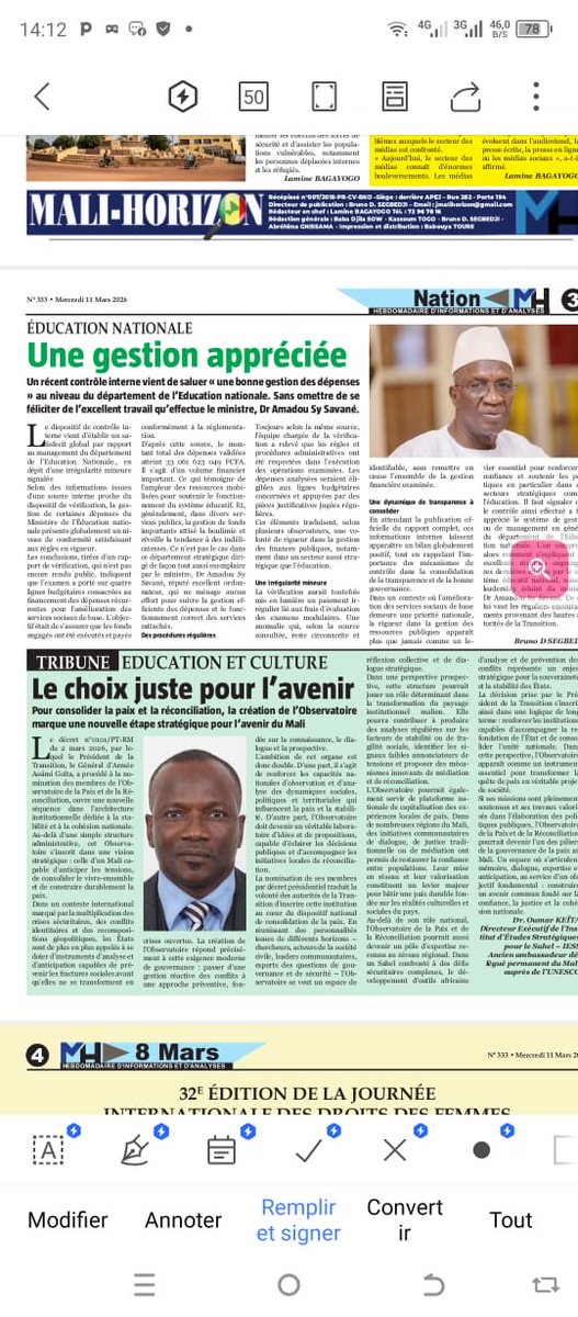 Mon article paru le 11 mars 2026 au Journal « Mali-Horizon »