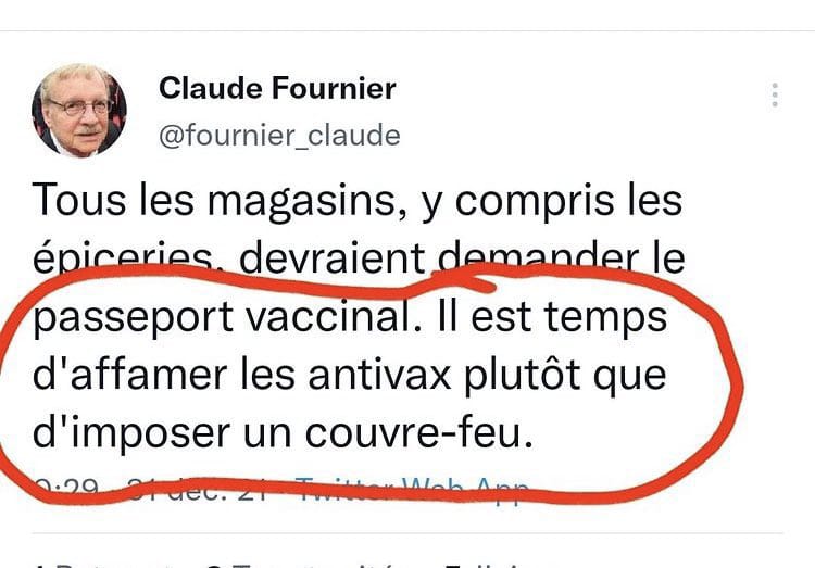 Covid 
#NiOubliNiPardon pour Claude Fournier. 
Un des pires tweets écrit pendant la pandémie.