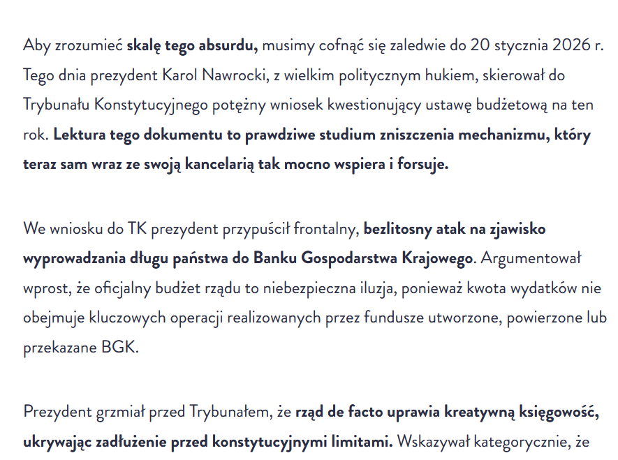 Jeszcze kilka tygodni temu prezydent <a href="/NawrockiKn/">Karol Nawrocki</a>, we wniosku do TK w sprawie budżetu, mocno krytykował wyprowadzanie długu do funduszy w BGK. 

Teraz proponuje stworzenie kolejnego funduszu w BGK. 

Fragment tekstu <a href="/DamSzymanski/">Damian Szymański</a> <a href="/biznesenter/">Biznes Enter</a>. 1/2
