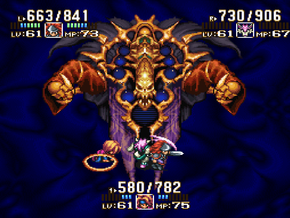 tomato2b's tweet photo. ラスボス。ダークリッチ。
シャドウゼロの瞳はバランスブレイカーなのか？
まぁ、使えるものは使わないとね。
サクッと倒してエンディングです。
リセット押さないと終われないのは何か寂しいなーと思いつつリセットするのであった。

＃聖剣伝説3 https://t.co/oej13sTY3E
