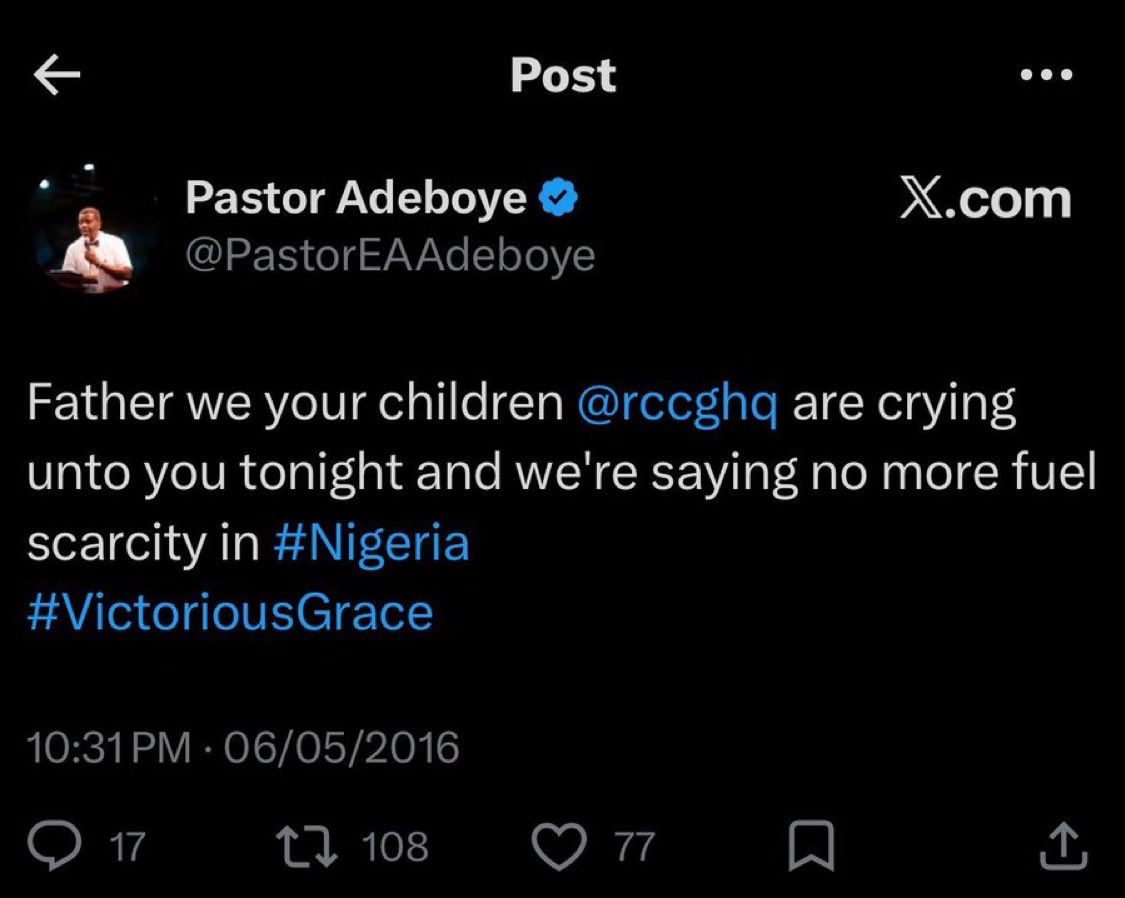 Pastor Adeboye’s prayers for Nigeria have never been answered. 🤦🏽‍♂️