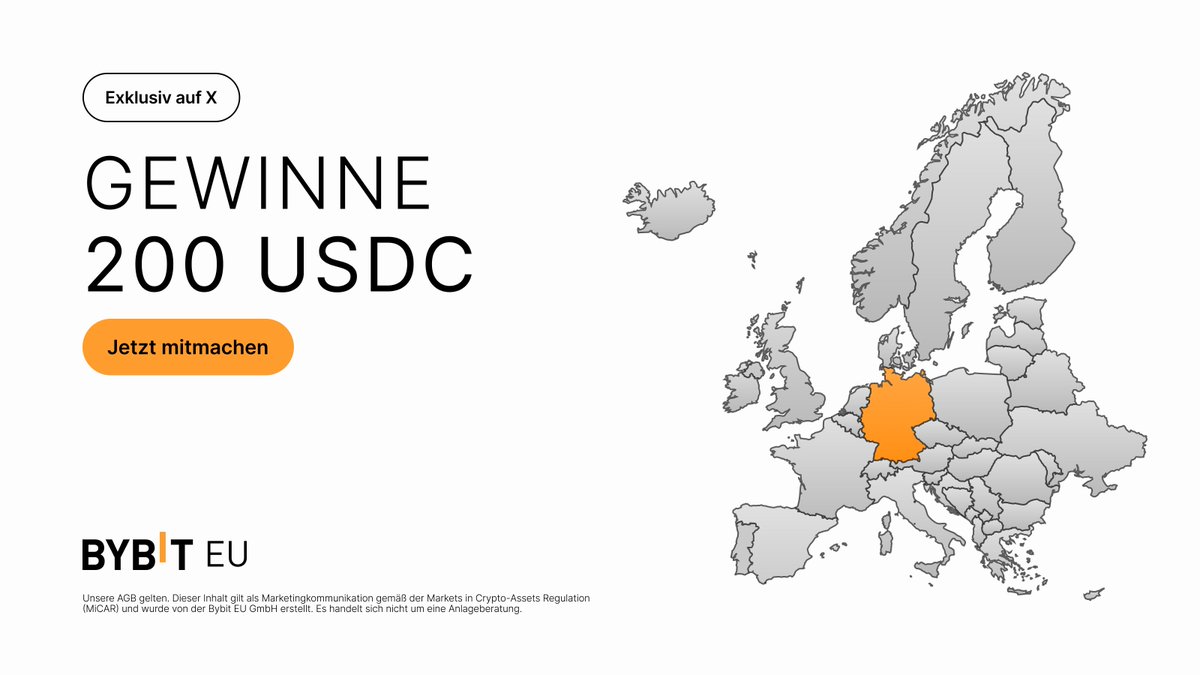 GEWINNSPIEL-ALARM 🎁

Wir verlosen insgesamt 200 USDC!

🥇 1. Platz: 100 USDC
🥈 2. Platz: 50 USDC
🥉 3. Platz: 50 USDC

So nimmst du teil 👇

1️⃣ Folge <a href="/Bybit_DE/">Bybit DE</a>  + <a href="/BybitEU/">Bybit EU</a>
2️⃣ Like &amp; repost diesen Beitrag
3️⃣ Markiere 2 Freunde in den Kommentaren + erwähne <a href="/BybitEU/">Bybit EU</a>. Das war’s