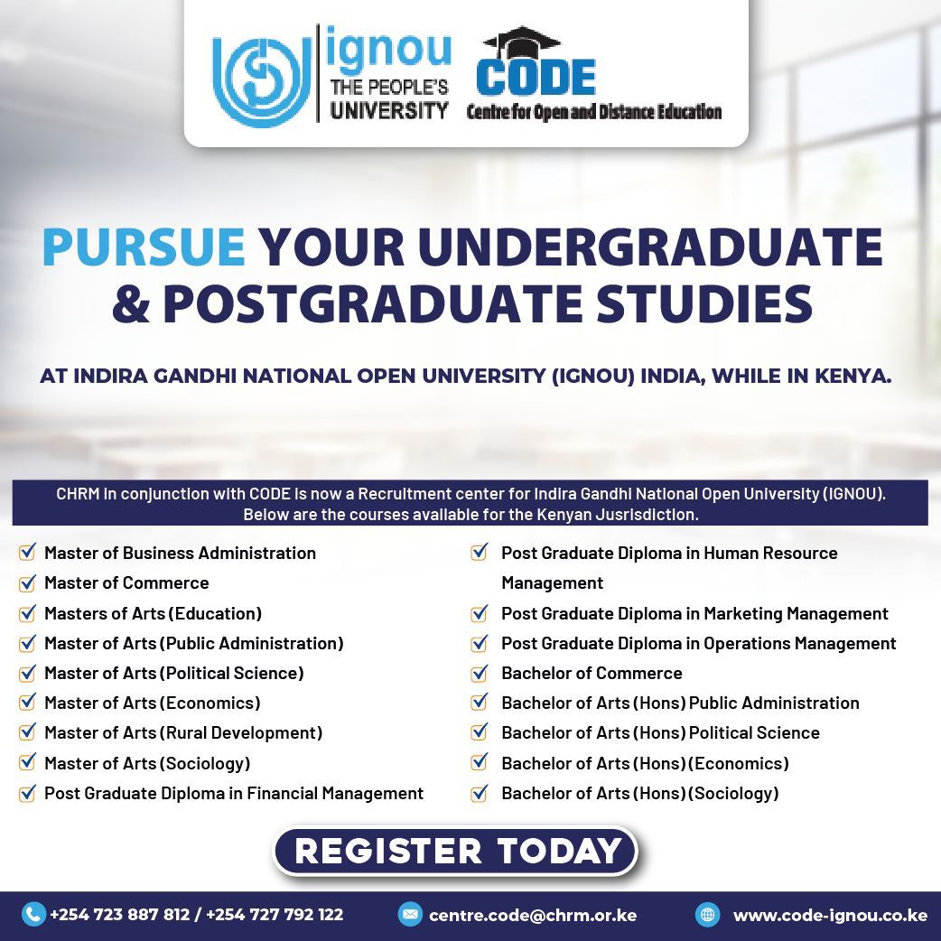 CodeOpen's tweet photo. 1 year
4 specializations. 
Global recognition.
IGNOU PG Diplomas in Finance, HR, Marketing, or Operations Management.
Bachelor’s Degree Required
USD 2,400 (1,200) per Semester
Study Distance Learning from Kenya https://t.co/PPD3427a98