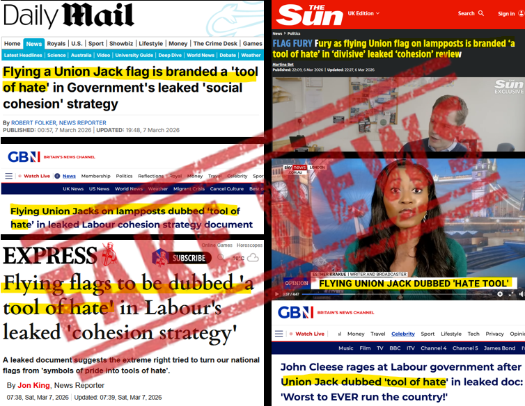 🧵

Yet another thread on how billionaire-owned media and opaquely-funded think tanks manufacture and turbocharge divisive misinformation: dissecting the viral claim (spawned by The Spectator) that a leaked Govt draft branded the St George’s Cross &amp; Union Jack as "tools of hate".