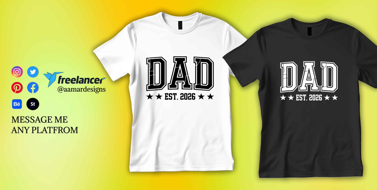 aamardesigns's tweet image. DAD EST. 2026 T‑Shirt Design

DAD” with vintage texture + EST. 2026. Perfect gift for new dads! Message me: @aamardesigns

#DadShirt #FathersDay #TshirtDesign #CustomApparel #GraphicDesign

freelancer.com/u/aamardesigns