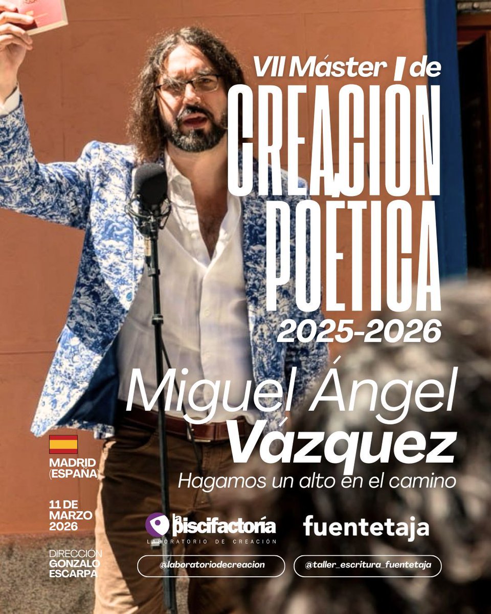 lapiscifactoria's tweet photo. El Máster de Creación Poética continúa convocando a creadores, gestores, editores y miembros activos de la escena poética nacional e internacional. Esta semana es el turno de Miguel Ángel Vázquez, editor, activista y librero, y Stewart Mundini, poeta, editor y experto sonetista. https://t.co/6Q0plgWjSf