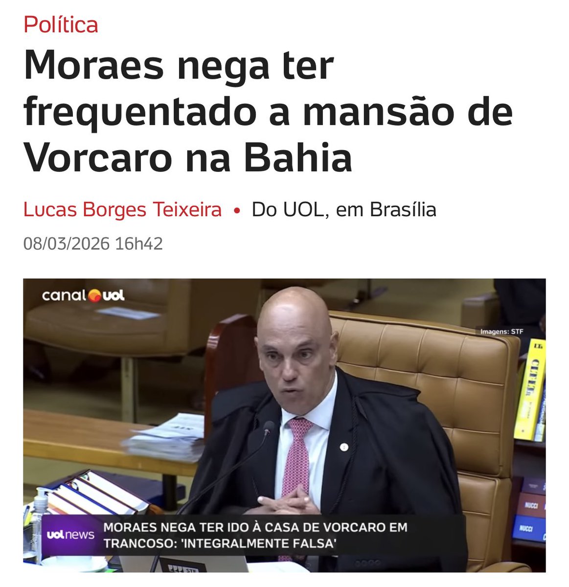 Lauro Jardim, aquele que Vorcaro queria quebrar os dentes, publicou que Moraes esteve na casa de praia de Vorcaro, sem dizer data ou qualquer outra informação que corroborasse a falsa notícia, que o ministro nega. A intenção dele e de Malu Gaspar é municiar a direita com mentiras
