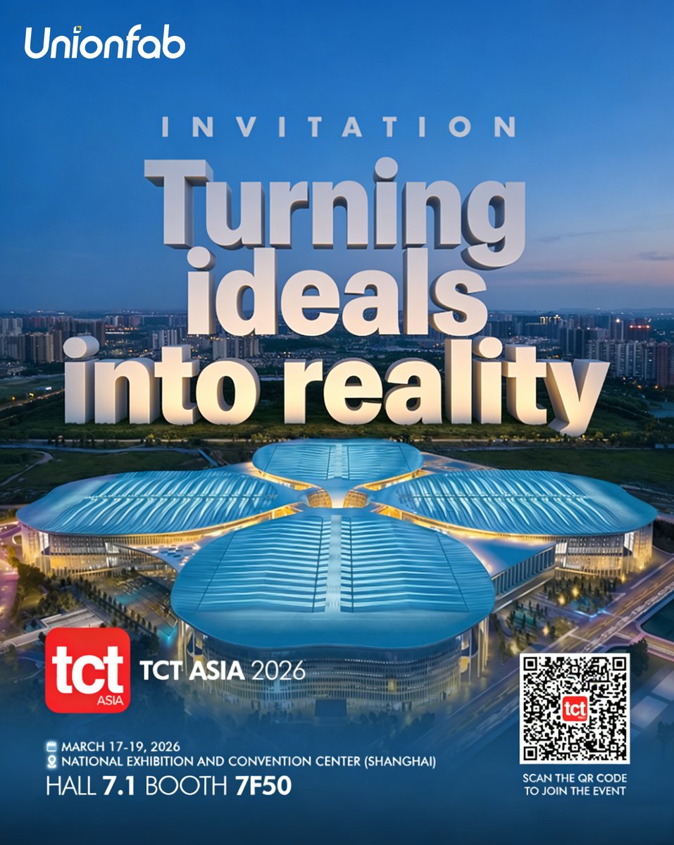 Unionfaboffical's tweet photo. 🚀 #Unionfab at #TCTAsia2026!

Join us at Hall 7.1, Booth 7F50, Mar 17–19 to see industrial 3D printing demos, case studies, and expert consultations.

📩 Schedule a 1:1 meeting: https://t.co/zbYnxrEPNW

#UnionTech #3DPrinting #AdditiveManufacturing #Industrial3DPrinting https://t.co/eYthnnjc8K
