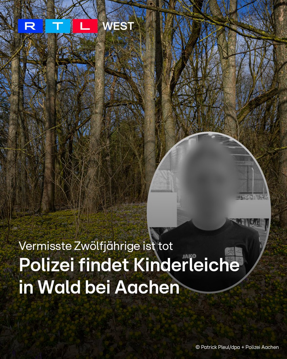 RTLWEST's tweet photo. #Polizisten haben am Dienstag (10.03.) eine #Leiche in einem #Wald bei #Aachen entdeckt. Bei der #Toten handelt es sich um eine Zwölfjährige aus #Stolberg. Sie wurde seit Montag (09.03.) vermisst. Das Mädchen verschwand kurz nach der #Schule. Anschließend startete eine große Suchaktion. Zahlreiche Einsatzkräfte fahndeten mit #Hubschrauber, Drohnen und Spürhunden nach dem Kind. Einen Tag später folgt die traurige Gewissheit. Hinweise auf ein Fremdverschulden gibt es nach ersten Erkenntnissen nicht. Die #Polizei geht von einer psychischen Ausnahmesituation aus. Weitere Details nennen die Beamten nicht.
Unklar bleibt bisher, ob es sich um einen #Unfall oder Selbstmord handelt. Wenn ihr Suizidgedanken habt, meldet euch bei der Telefonseelsorge unter 0800/1110111.