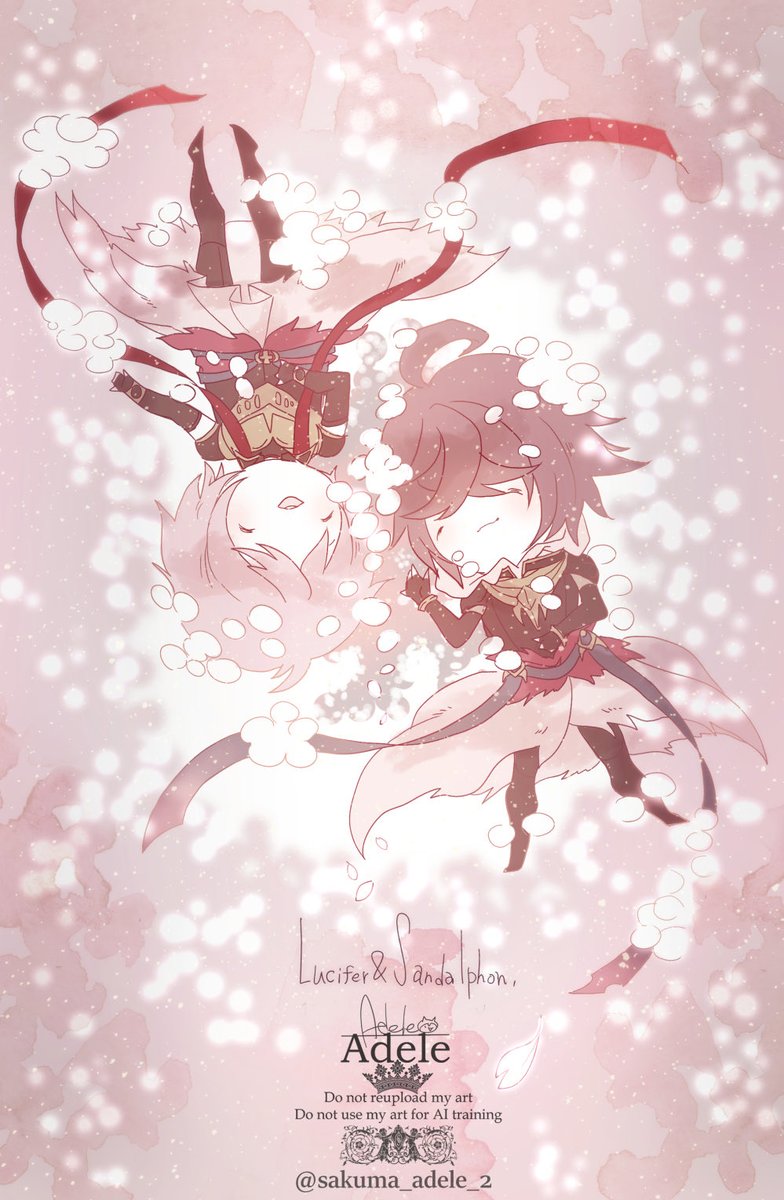 春を歓ぶルシフェル様とサンダルフォンを描きました…🌸
グラブル12周年おめでとうございます🎉

#ルシサン 
#グラブルファンアート