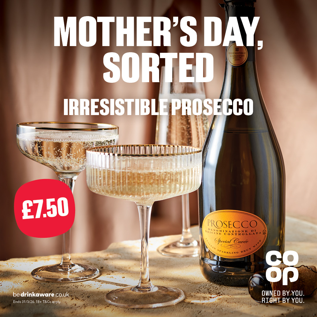 Cheers to that 🍾 <a href="/coopuk/">Co-op</a> members get Irresistible Proseco for £7.50 until 31st March. Non-member price £8.70.