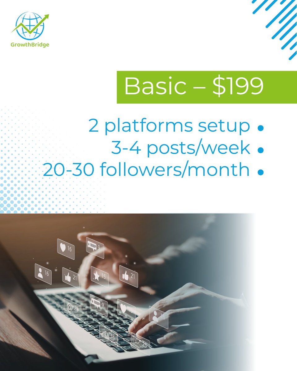 growthbridgec's tweet image. Boost social media growth! Packages from $199–$499 with posts, stories, reels &amp;amp; 20–80 followers/month across up to 5 platforms.

growthbridgeconsulting.com/social-media-g…

#SocialMediaGrowth #SMO #InstagramGrowth #FacebookMarketing #ReelsMarketing #DigitalMarketing #GrowthBridgeConsulting